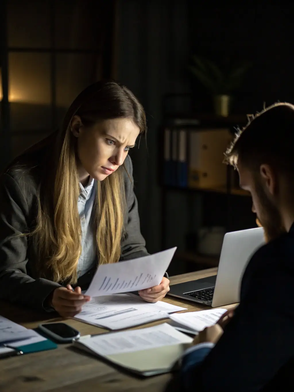 A consultant is reviewing a business budget with a client, pointing to key financial metrics on a tablet, in a bright and collaborative workspace, emphasizing financial planning and analysis.