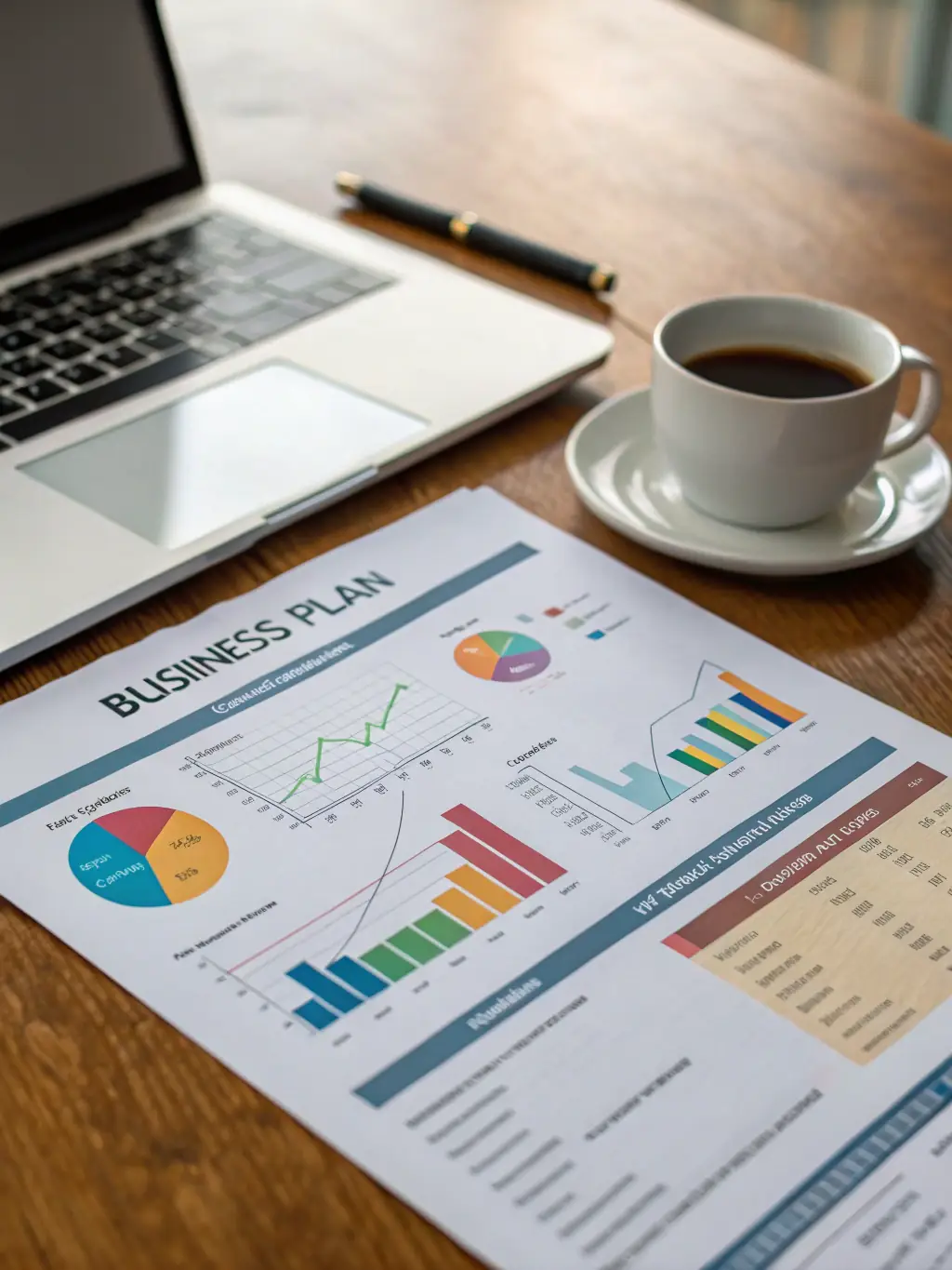 A professional business plan document with financial projections and market analysis, representing HH Business Consultants LLC's business plan development service.